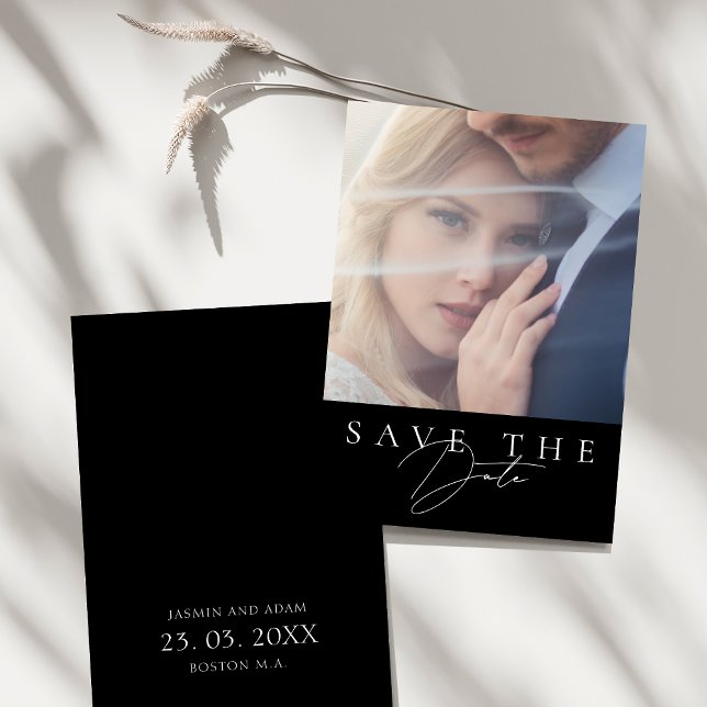 Minimalist Black Simple Script Photo Wedding Save The Date (Minimalist Black Simple Script Photo Wedding Save The Date)