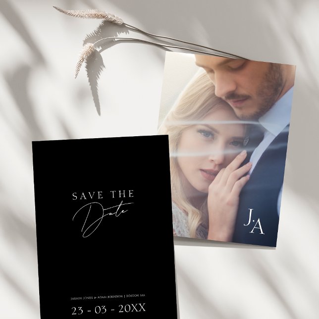 Minimalist Black Simple Script Photo Wedding  Save The Date (Minimalist Black Simple Script Photo Wedding Save The Date)