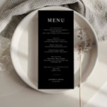 Minimalist Black Simple Wedding Menu Card<br><div class="desc">Designed to coordinate with our Minimalist All In One Collection, this customizable matching wedding menu card features a clean and simple layout, with classic font. For more advanced customization of this design, e.g. changing layout, font or text size please click the "CUSTOMIZE" button above. Please contact me for any questions!...</div>