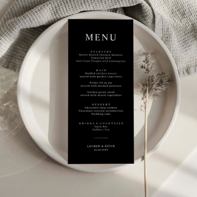 Minimalist Black Simple Wedding Menu Card (Creator Uploaded)