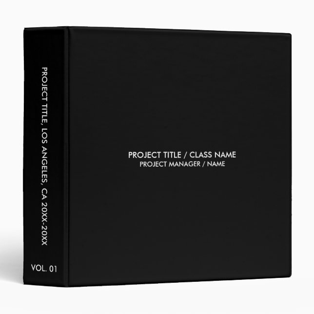 Minimalist black solid custom professional  3 ring binder (Front/Spine)
