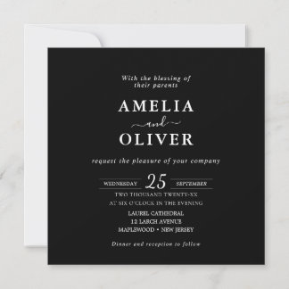 Minimalist Black Square Wedding Invitation 