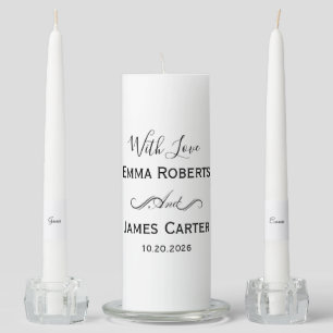Minimalist Black Text Wedding Candle Set