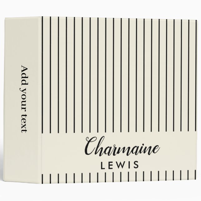 Minimalist Black Thin Stripes Personalized Tan 3 Ring Binder (Front/Spine)