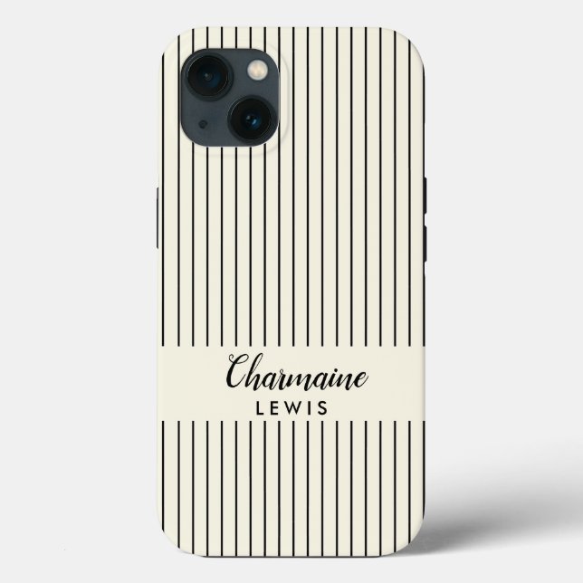 Minimalist black thin stripes personalized tan Case-Mate iPhone case (Back)