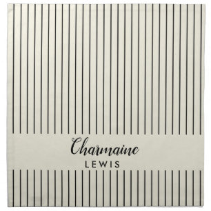 Minimalist black thin stripes personalized tan cloth napkin