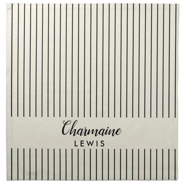 Minimalist black thin stripes personalized tan cloth napkin (Front)