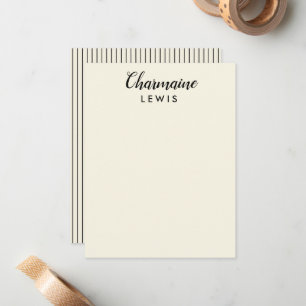 Minimalist black thin stripes personalized tan note card