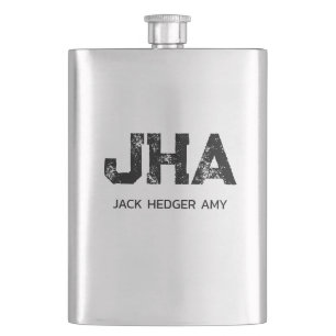 MINIMALIST BLACK THREE LETTER MONOGRAM NAME ASH FLASK