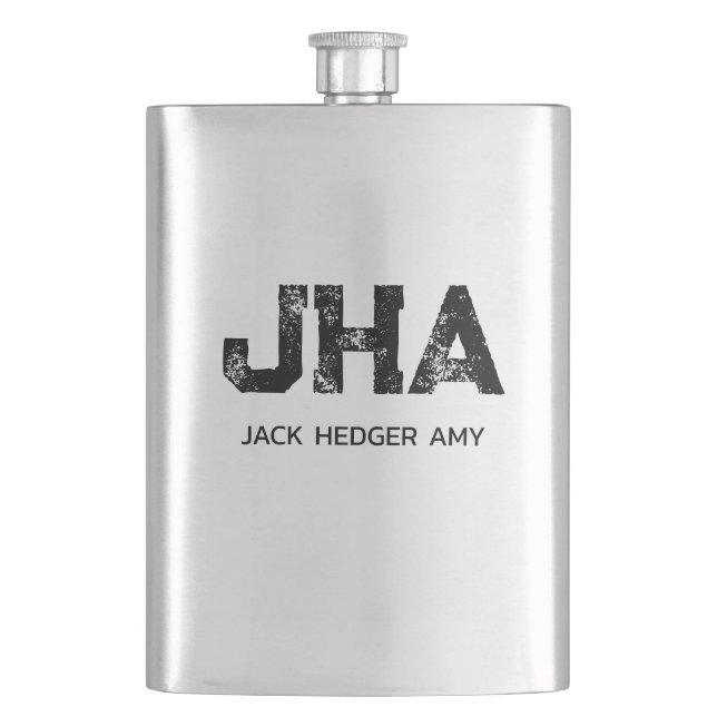 MINIMALIST BLACK THREE LETTER MONOGRAM NAME ASH FLASK (Front)