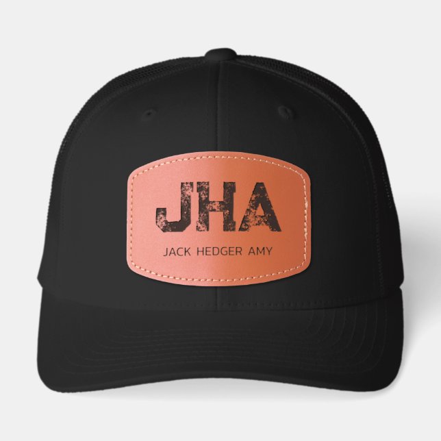 MINIMALIST BLACK THREE LETTER MONOGRAM NAME CLEAN LEATHER PATCH HAT (Front)
