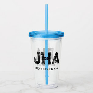 MINIMALIST BLACK THREE LETTER MONOGRAM NAME CLEAR ACRYLIC TUMBLER