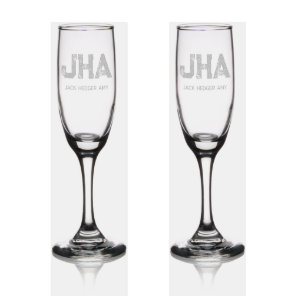 MINIMALIST BLACK THREE LETTER MONOGRAM NAME CLEAR CHAMPAGNE FLUTE