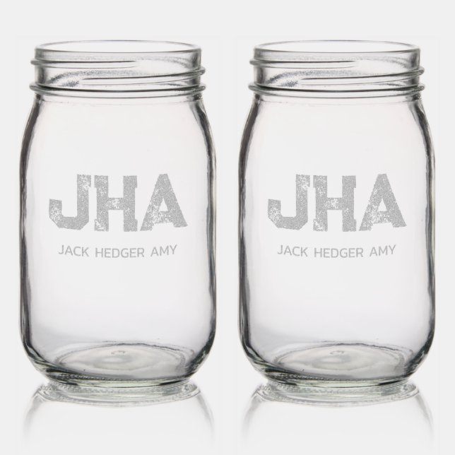MINIMALIST BLACK THREE LETTER MONOGRAM NAME CLEAR MASON JAR (Glassware)