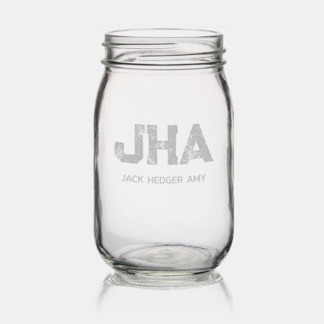 MINIMALIST BLACK THREE LETTER MONOGRAM NAME CLEAR MASON JAR (Glassware)
