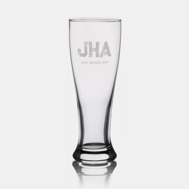 MINIMALIST BLACK THREE LETTER MONOGRAM NAME CLEAR PILSNER GLASS (Glassware)