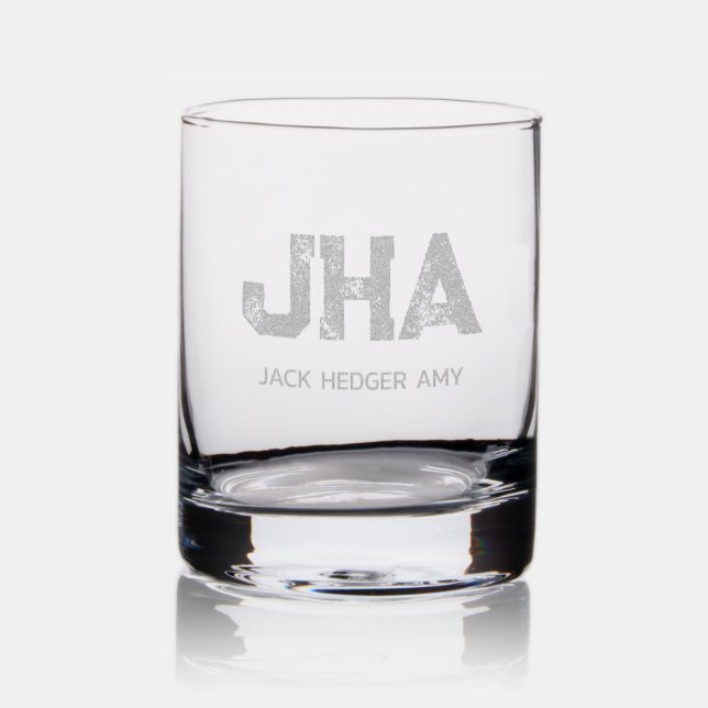 MINIMALIST BLACK THREE LETTER MONOGRAM NAME CLEAR ROCKS GLASS (Glassware)