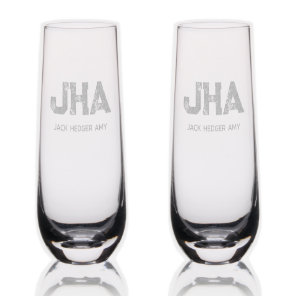 MINIMALIST BLACK THREE LETTER MONOGRAM NAME CLEAR STEMLESS CHAMPAGNE FLUTE