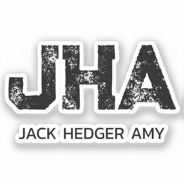 MINIMALIST BLACK THREE LETTER MONOGRAM NAME CLEAR STICKER (Front)