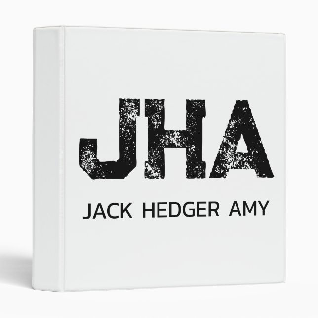 MINIMALIST BLACK THREE LETTER MONOGRAM NAME WHITE 3 RING BINDER (Front/Spine)