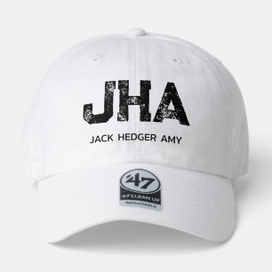 MINIMALIST BLACK THREE LETTER MONOGRAM NAME WHITE 47 BRAND HAT