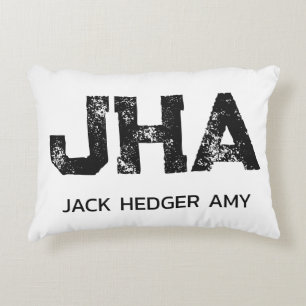 MINIMALIST BLACK THREE LETTER MONOGRAM NAME WHITE ACCENT PILLOW