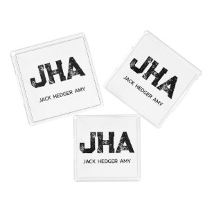 MINIMALIST BLACK THREE LETTER MONOGRAM NAME WHITE ACRYLIC TRAY