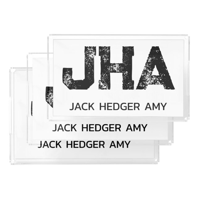 MINIMALIST BLACK THREE LETTER MONOGRAM NAME WHITE ACRYLIC TRAY (Set)