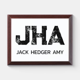 MINIMALIST BLACK THREE LETTER MONOGRAM NAME WHITE AWARD PLAQUE