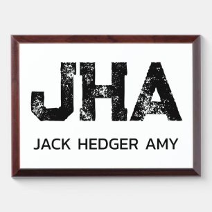 MINIMALIST BLACK THREE LETTER MONOGRAM NAME WHITE AWARD PLAQUE