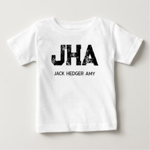 MINIMALIST BLACK THREE LETTER MONOGRAM NAME WHITE BABY T-Shirt