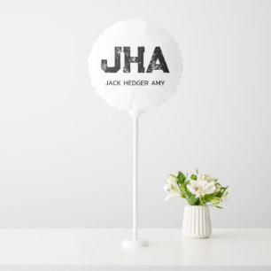 MINIMALIST BLACK THREE LETTER MONOGRAM NAME WHITE BALLOON
