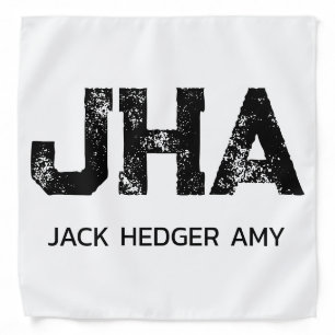 MINIMALIST BLACK THREE LETTER MONOGRAM NAME WHITE BANDANA