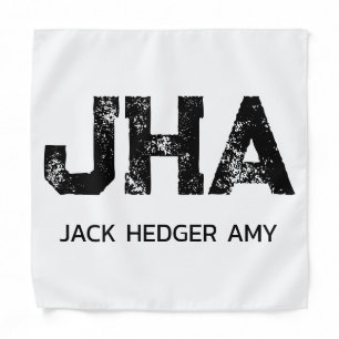 MINIMALIST BLACK THREE LETTER MONOGRAM NAME WHITE BANDANA