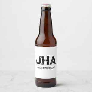MINIMALIST BLACK THREE LETTER MONOGRAM NAME WHITE BEER BOTTLE LABEL