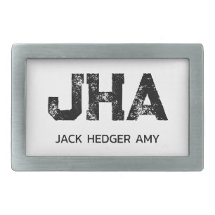 MINIMALIST BLACK THREE LETTER MONOGRAM NAME WHITE BELT BUCKLE