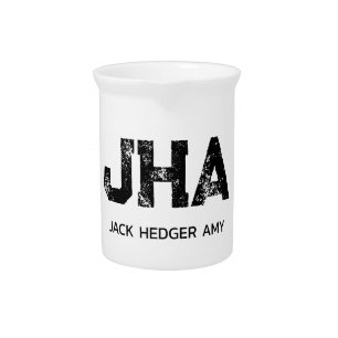 MINIMALIST BLACK THREE LETTER MONOGRAM NAME WHITE BEVERAGE PITCHER