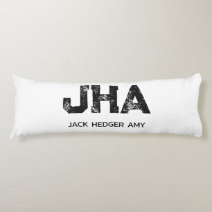 MINIMALIST BLACK THREE LETTER MONOGRAM NAME WHITE BODY PILLOW