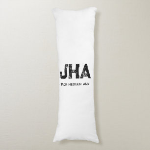 MINIMALIST BLACK THREE LETTER MONOGRAM NAME WHITE BODY PILLOW