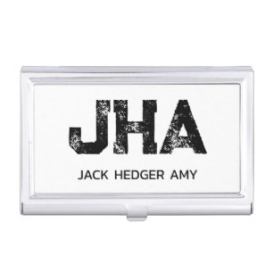 MINIMALIST BLACK THREE LETTER MONOGRAM NAME WHITE BUSINESS CARD CASE