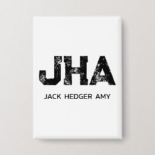 MINIMALIST BLACK THREE LETTER MONOGRAM NAME WHITE BUTTON