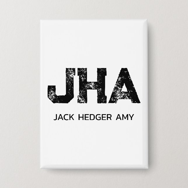 MINIMALIST BLACK THREE LETTER MONOGRAM NAME WHITE BUTTON (Front)