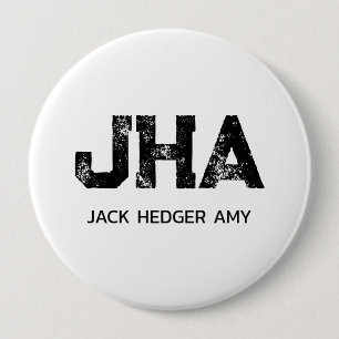 MINIMALIST BLACK THREE LETTER MONOGRAM NAME WHITE BUTTON