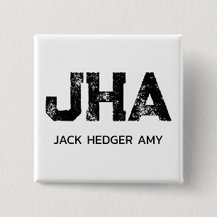 MINIMALIST BLACK THREE LETTER MONOGRAM NAME WHITE BUTTON