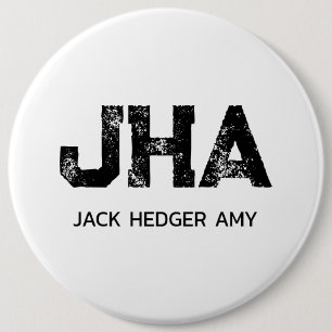 MINIMALIST BLACK THREE LETTER MONOGRAM NAME WHITE BUTTON