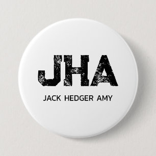 MINIMALIST BLACK THREE LETTER MONOGRAM NAME WHITE BUTTON
