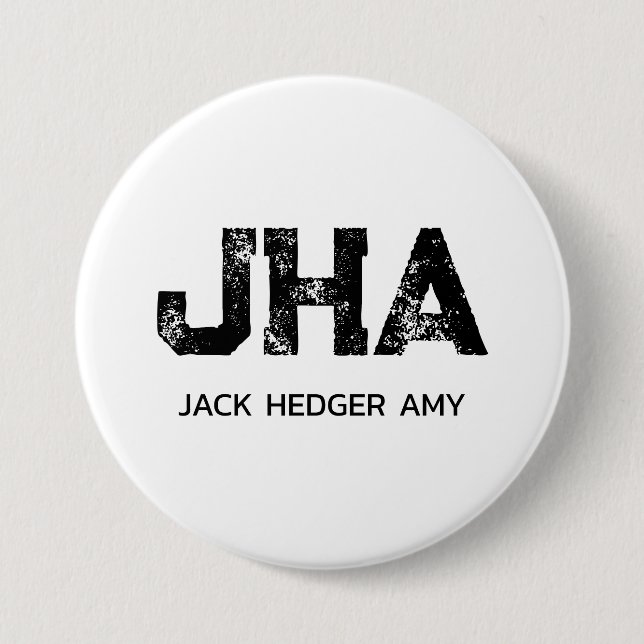 MINIMALIST BLACK THREE LETTER MONOGRAM NAME WHITE BUTTON (Front)