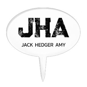 MINIMALIST BLACK THREE LETTER MONOGRAM NAME WHITE CAKE TOPPER