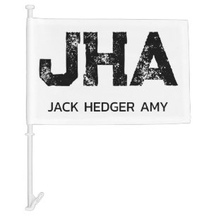 MINIMALIST BLACK THREE LETTER MONOGRAM NAME WHITE CAR FLAG