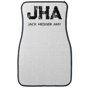 MINIMALIST BLACK THREE LETTER MONOGRAM NAME WHITE CAR FLOOR MAT
